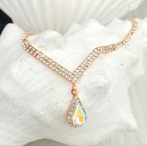 Rose Gold-Tone Priness Style Rhinestone Studded Chain Necklace - Picture 9 of 9